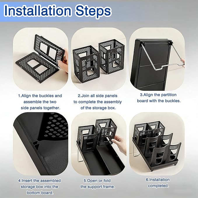 Unbreakable All-in-One Coffee Cup Holder Organizer Adjustable 6-Compartment Countertop Cup and Lid Dispenser with Straw and Coffee Pod Storage for Kitchen Office Breakroom Coffee Station Bar