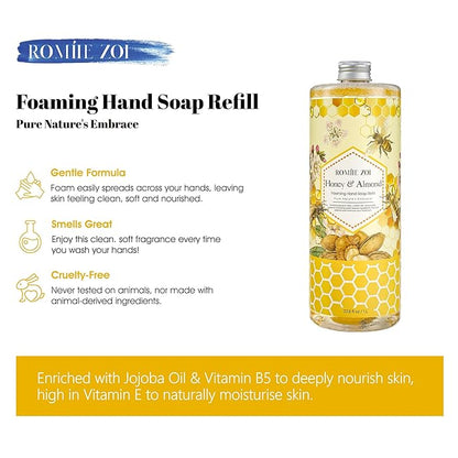 ROMIIE ZOI Foaming Hand Soap Refill, Honey & Almond, Gentle & Moisturizing Formula, 1 L/ 33.8 FL OZ