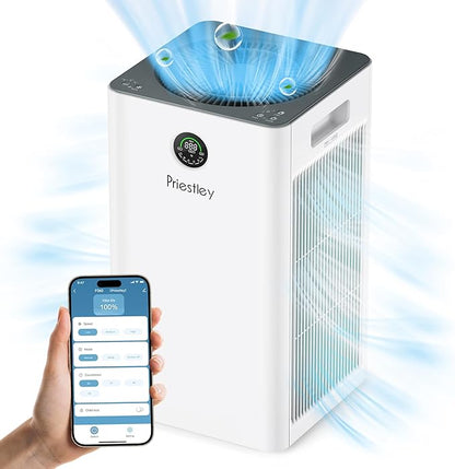 Priestley Air Purifiers for Home Large Room up to 1500 sq ft, Smart Control Air Purifier, True HEPA Filter Air Cleaner Removes 99.97% of Particles, Dust, Allergies Pets Odor, 22dB Quiet Sleep Mode