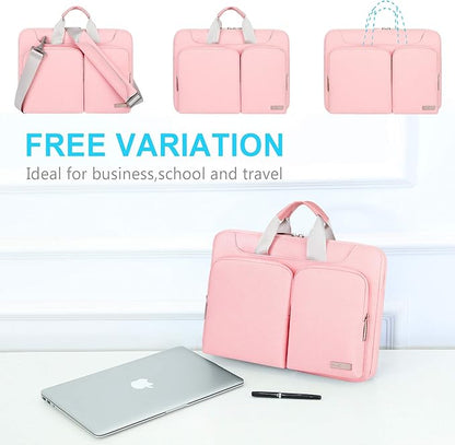 Lacdo 360° Protective Laptop Shoulder Bag, 14 inch Laptop Sleeve Bag for 14 inch New MacBook Pro M5/M4/M3/M2/M1 Chips Pro Max A3434 A3112 A3401 A3185 A2918 A2992 2025-2021 Computer Messenger Bag, Pink