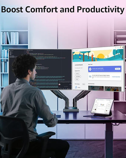 MOUNTUP Dual Monitor Stand for Max 43 inch Screens, Ultrawide Monitor Arm Height Adjustable, Heavy Duty Dual Monitor Mount, Full Motion Premium Gas Spring Arm, Holds 2.2 to 33 lbs, VESA Desk Mount