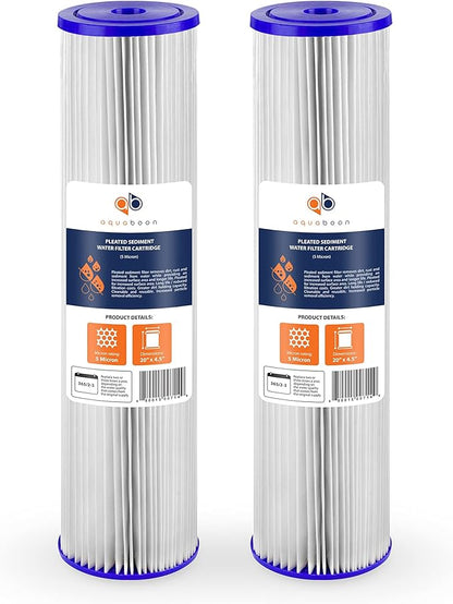 Aquaboon 5 Micron 20 x 4.5 Whole House Pleated Water Sediment Filter Replacement Water Filter Cartridge Compatible with ECP5-20BB, SPC-45-2005, 2-Pack
