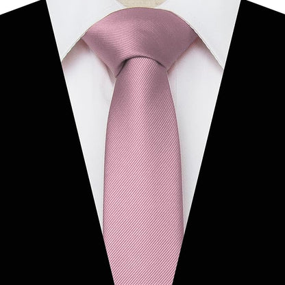 JEMYGINS 2.4" Solid Color Skinny Tie and Pocket Square with Tie Clip Sets for Men (6cm)