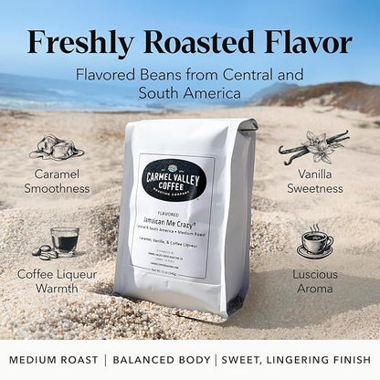 Carmel Valley Coffee Roasting Jamaican Me Crazy® – Medium Roast, Whole Bean, Caramel, Vanilla & Coffee Liqueur Flavored, 12 Ounce Bag (Pack of 1)