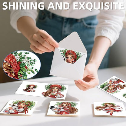 jinglinhh 12pcs Diamond Art Painting Boys and Girl in Red Greeting Cards with Envelopes, DIY Card Making Kits for Adults, Diamond Art Christmas Cards for Birthday Holiday Postcards Craft Gifts