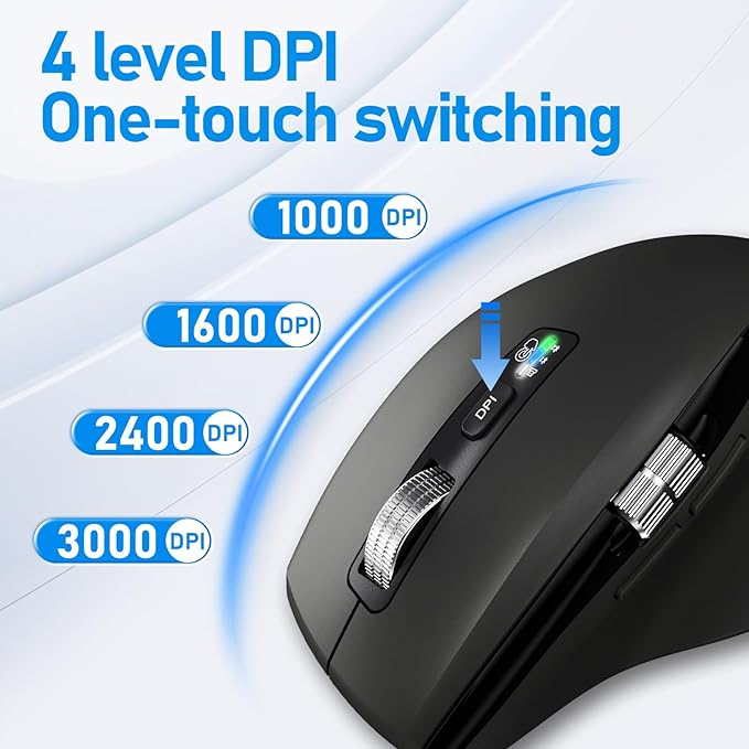 Wireless Bluetooth Side Scroll Mouse with Multi-Device, Ergonomic Computer Mice with Smart Flying Scroll, Quiet Click for Computer, Laptop, iPad, Tablet, MacBook (Black)