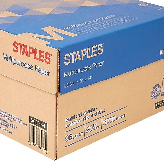 STAPLES Multipurpose Paper, 8 1/2 inch x 14 inch, Case