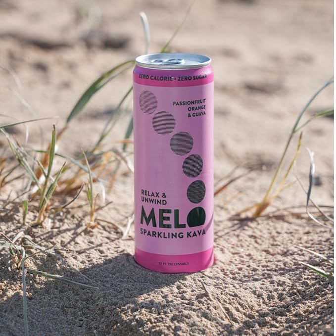 Melo Sparkling Kava Drink, Passionfruit, Orange & Guava, Sugar Free Non-Alcoholic Drinks, Zero Calories, Gluten Free, Vegan, 750mg Kava Root, 12 Pack, 12 oz Cans
