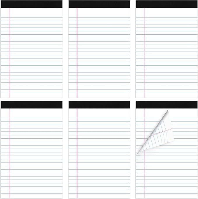 6 Pack Legal Pad 5x8, 180 Sheets Small Note Pad College Ruled Writing Pad Perforated Notepad for School, Office, To-Do Lists Grocery List Shopping List, 30 Sheets White