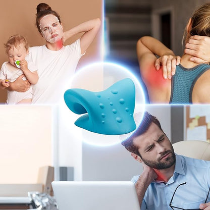 iBWYM Neck Stretcher Cervical Traction Device for Neck and Shoulder Pain Relief, Ergonomic Pillow, Dowager's Hump Corrector, Cervical Spine Alignment, Neck Curve and Posture Corrector (Light Blue)