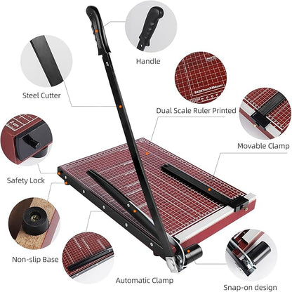 B4 Paper Cutter Paper Slicer with Safety Guard and Blade Lock Paper Trimmer Guillotine Heavy Duty Metal Base 15" Cutting Length Guillotine Paper Cutter for Office Home School(Red)