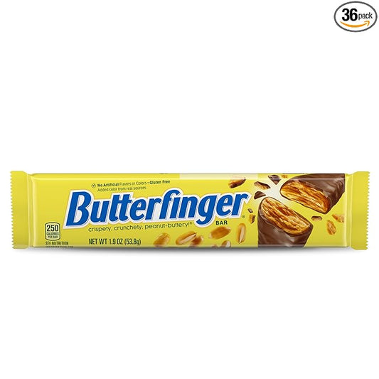 Butterfinger, Bulk 36 Pack, Chocolatey, Peanut-Buttery, Full Size Individually Wrapped Candy Bars, 1.9 oz Each