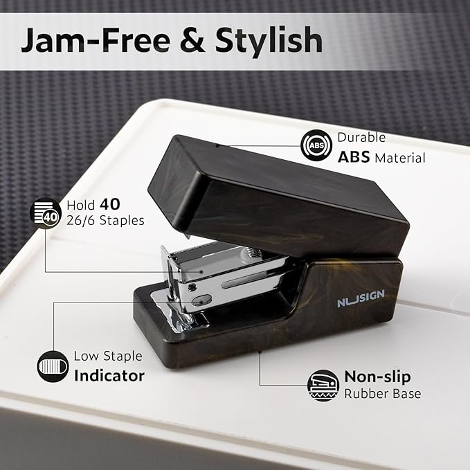 Mini Stapler with 830 Staples, Small Cute Desk Staplers, 25 Sheet Capacity, Fluid Black