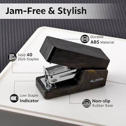 Mini Stapler with 830 Staples, Small Cute Desk Staplers, 25 Sheet Capacity, Fluid Black