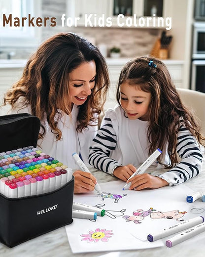Alcohol Markers, 100 Colors Dual Tip Art Markers for Coloring, Drawing, Illustrations, Book Painting, Alcohol Based with Carrying Case for Adult Kids