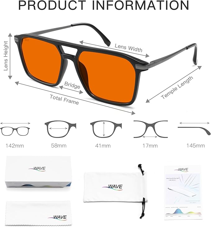 WAVE Blue Light Blocking Glasses,Gaming Glasses with Metal Frames,Computer Glasses for Eye Strain,Anti Glare