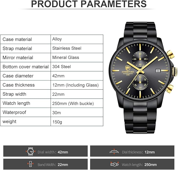 GOLDEN HOUR Fashion Business Mens Watches with Stainless Steel Waterproof Chronograph Quartz Watch for Men, Auto Date