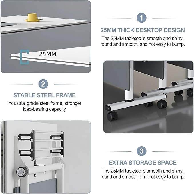 Folding Conference Table Modern Large Mobile Meeting Table Rolling Conference Room Tables with Wheels Seminar Tables for Office Training Classroom (10, Deep Grey, 47.2" D X 23.6" W X 29.5" H)