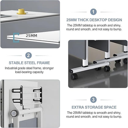 Folding Conference Table Modern Large Mobile Meeting Table Rolling Conference Room Tables with Wheels Seminar Tables for Office Training Classroom (10, Deep Grey, 63" D X 19.7" W X 29.5" H)
