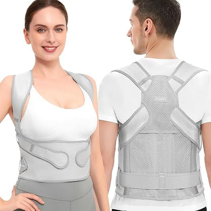 Vicorrect Posture Corrector for Women and Men: Back Support Brace Relieve Upper Back Shoulders Pain (Gray, Medium)