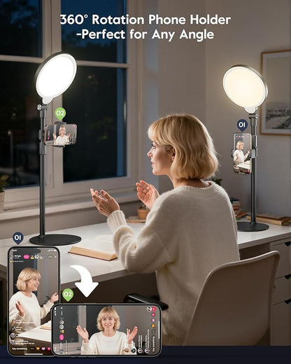 Dimmable Ring Light with Stand for Desk, Adjustable Desk Light for Video Recording, 30 Light Modes Video Conference Lighting, Zoom Lighting for Computer, Webcam, Podcast, Calls, Home Office, CRI 97.8
