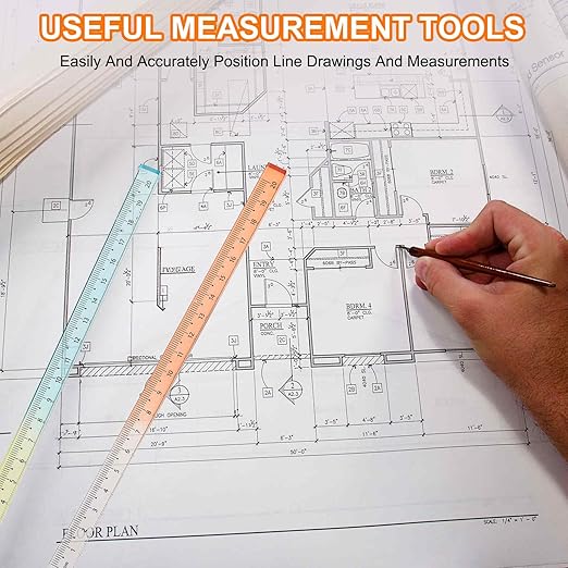 HARFINGTON Acrylic Clear Straight Rulers 30cm Metric Transparent Gradient Three-Dimensional Plastic Ruler Square Cube Measuring Tool for Classroom Office, Blue Yellow