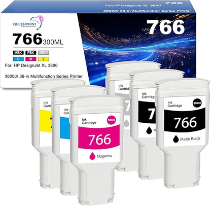 766 Ink Cartridge 6-Pack P2V94A P2V93A P2V92A P2V91A P2V90A P2V89A Ink Replacement for 766 Ink Cartridge for DesignJet XL 3600 3600dr 36-in Multifunction Series Printer Ink-6PK