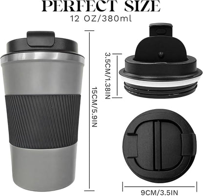 YINBAOGE Insulated Travel Coffee Mug, Spill & Leak Proof, Portable To Go Camping Stainless Steel Coffee Tumbler, Reusable Thermal Coffee Cup with Lid for Hot & Cold Drinks (Grey, 17 OZ)