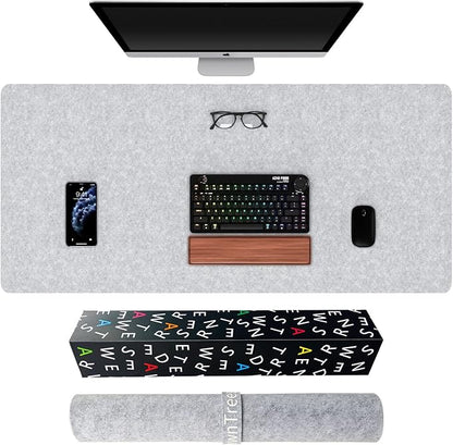 Large Felt Desk Mat,39.4''x19.69'' Non-Slip Desk Pad Protector,Keyboard Mat,100x50CM Full Desk Mouse pad for Home and Office (Light Gray)