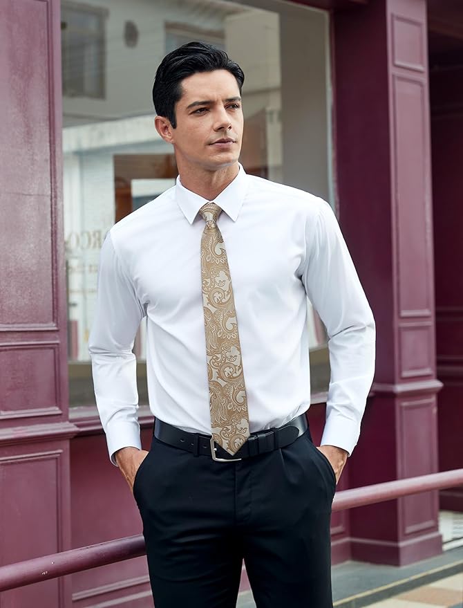 HISDERN Men Floral Ties Woven Classic 3.4" Necktie Set Formal Tie Pocket Square for Wedding with Handkerchief Gift Box