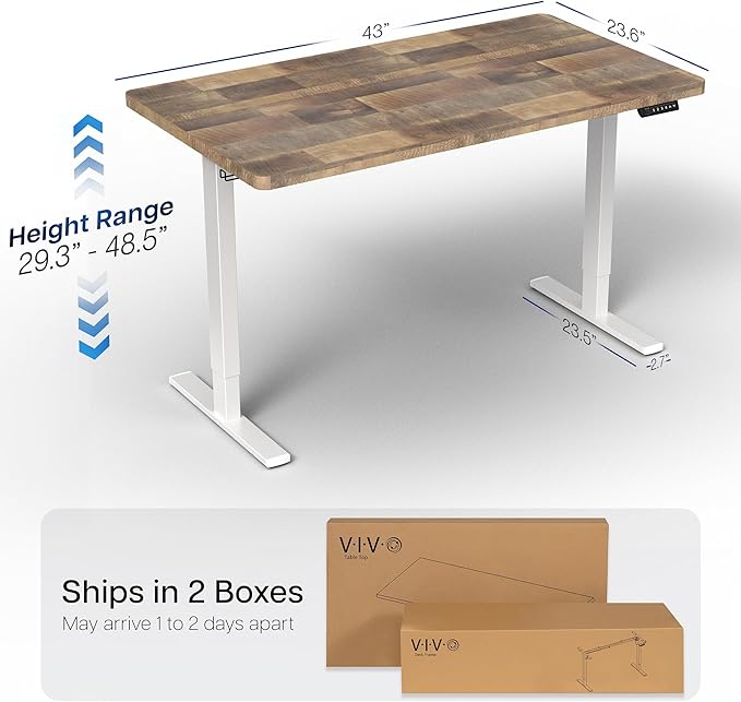 VIVO Electric 43 x 24 in Standing Desk, Memory Height Adjustment, 1B Series, One-Piece Reclaimed Wood Top, White Frame, DESK-KIT-1W4P