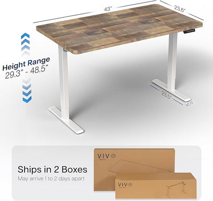 VIVO Electric 43 x 24 in Standing Desk, Memory Height Adjustment, 1B Series, One-Piece Reclaimed Wood Top, White Frame, DESK-KIT-1W4P