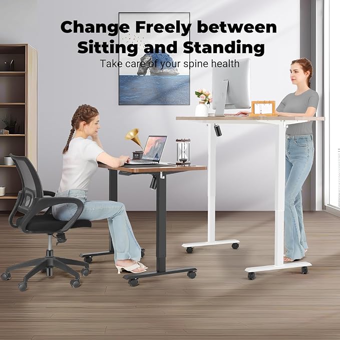 Electric Standing Desk 55 x 24 Inches Adjustable Height Sit Stand Up Desk for Home Office Computer Workstation Memory Preset with Wheels, White