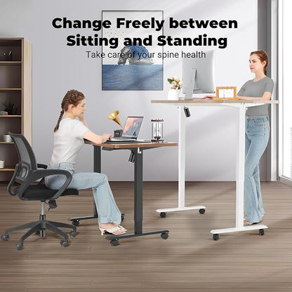 Electric Standing Desk 55 x 24 Inches Adjustable Height Sit Stand Up Desk for Home Office Computer Workstation Memory Preset with Wheels, White