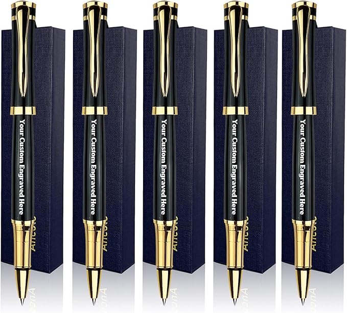 Ancolo Personalized Black Executive Business Pens - Medium Point with 10 Black Ink Refills Custom with Your Name or Message, Gift for Students/Teacher/Manager/Lawyer/Professor 5PCS/Pack
