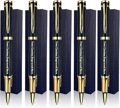 Ancolo Personalized Black Executive Business Pens - Medium Point with 10 Black Ink Refills Custom with Your Name or Message, Gift for Students/Teacher/Manager/Lawyer/Professor 5PCS/Pack