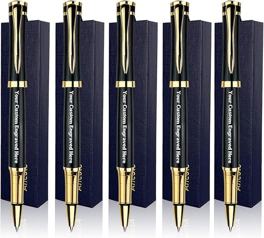 Ancolo Personalized Black Executive Business Pens - Medium Point with 10 Black Ink Refills Custom with Your Name or Message, Gift for Students/Teacher/Manager/Lawyer/Professor 5PCS/Pack