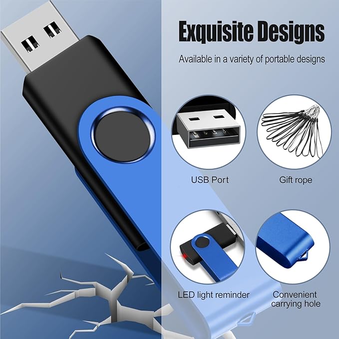EASTBULL 16GB USB Flash Drive Bulk Thumb Drives 20 Pack with Lanyards USB 2.0 Memory Sticks Zip Drive Pen Drive for Storage and Backup Blue 20PCS 16GB