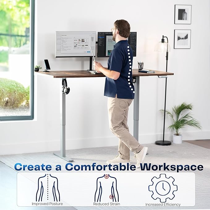 VIVO Electric 71 x 36 in Rustic Standing Desk, Memory Height Adjustment, 1B Series, Vintage Brown Top Gray Frame, DESK-KIT-1G7N-36