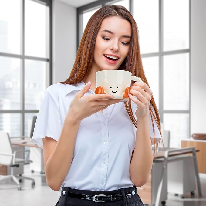 Coffee Mugs,Cute funny Mug For Women, 12.8oz/380ml Unique Ceramic Coffee Tea Cups, Office Mug Gift (orange)