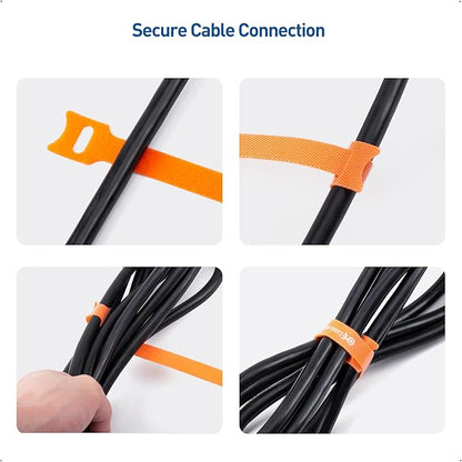 Cable Matters 100-Pack 8-inch Hook-and-Loop Reusable Wire Ties/Cable Ties with 42 lbs Tensile Strength - Multi-Color Black, Blue, and Orange Cord Wrap, ZipTies, Cable Management Straps
