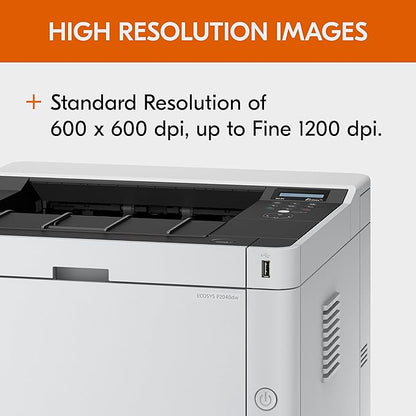 Kyocera 1102RY2US0 Model ECOSYS P2040dw Monochrome Network Laser Printer, 42 PPM B&W, Print Resolution 600 x 600 DPI Up to Fine 1200 DPI, Standard Wireless and Wi-Fi Direct Capability, 256 MB Memory