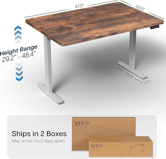 VIVO Electric 48 x 30 in Rustic Standing Desk, Memory Height Adjustment, 1B Series, One-Piece Vintage Brown Top, Gray Frame, DESK-KIT-1G5N
