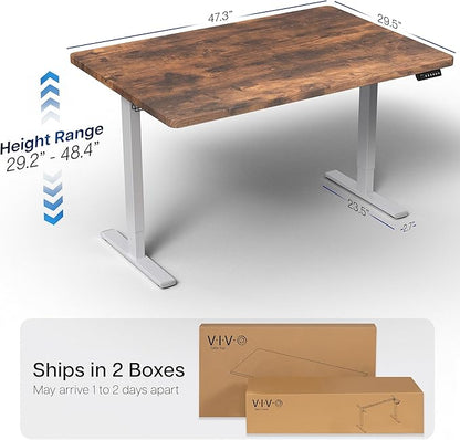 VIVO Electric 48 x 30 in Rustic Standing Desk, Memory Height Adjustment, 1B Series, One-Piece Vintage Brown Top, Gray Frame, DESK-KIT-1G5N