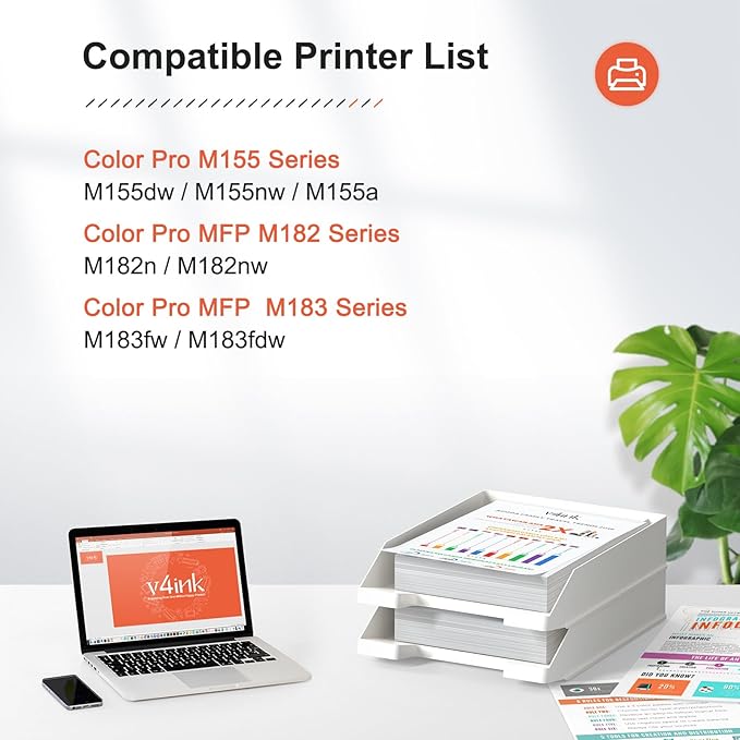 v4ink 215A Toner Cartridge Compatible Replacement for HP 215A W2310A W2311A W2312A W2313A Works for HP Color Pro MFP M182 M183 M155 Series MFP M183fw M182n M182nw M155nw M155a Printer 4-Pack With Chip