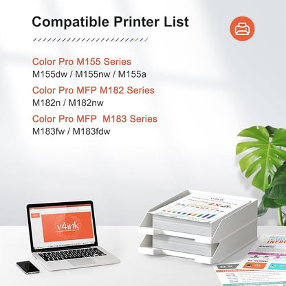 v4ink 215A Toner Cartridge Compatible Replacement for HP 215A W2310A W2311A W2312A W2313A Works for HP Color Pro MFP M182 M183 M155 Series MFP M183fw M182n M182nw M155nw M155a Printer 4-Pack With Chip