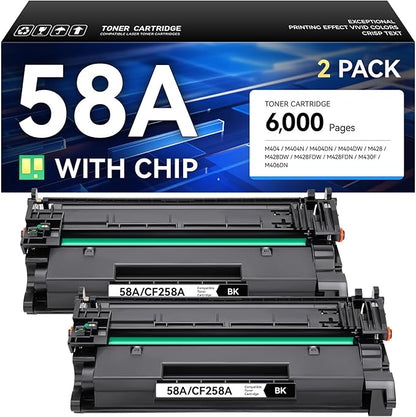 58A Toner Cartridge Black 2-Pack with Chip High Yield Replacement for HP 58A CF258A 58X Compatible with HP Laserjet Pro MFP M428dw M428fdn M428fdw M404dn M404dw M404n Enterprise M430f M406dn Printer