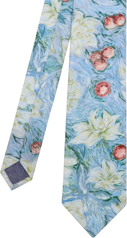 Cotton Floral Ties for Men 2.76" Men's Skinny Tie Linen Flower Printed Neck Tie for Wedding Dating Party
