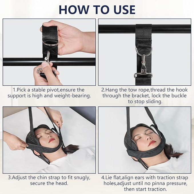 Ear Hole Cervical Traction Device，Adjustable Neck Traction Device & Posture Corrector，Relieve Cervical Pain, Realign Head Posture，Portable Neck Stretcher for Home Use, Office & Travel
