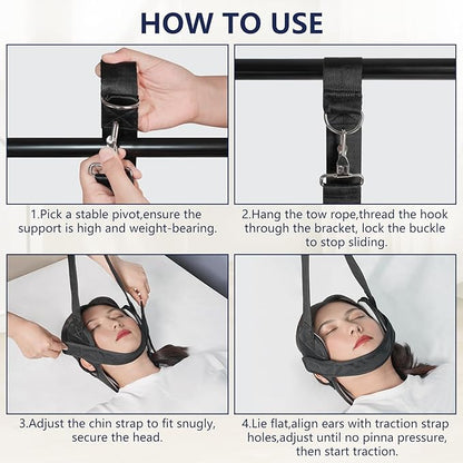 Ear Hole Cervical Traction Device，Adjustable Neck Traction Device & Posture Corrector，Relieve Cervical Pain, Realign Head Posture，Portable Neck Stretcher for Home Use, Office & Travel